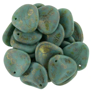 Czech Glass 14 x 13mm Persian Turquoise - Copper Picasso Rose Petal Bead Strand (25pcs)