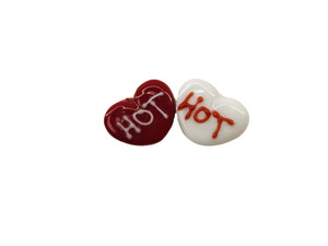 Lamp work Red & White "Hot" Heart Set