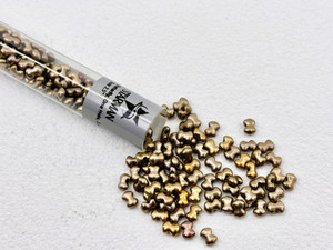 Czech Glass Butterfly Bead, One Hole, 3 x 4 mm Tube 2.5" : Matte - Metallic Gold Iris