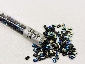 Czech Glass Butterfly Bead, One Hole, 3 x 4 mm Tube 2.5" : Jet AB