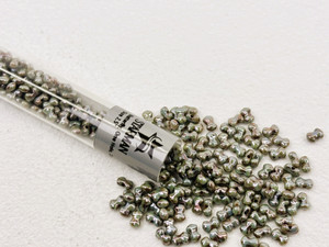 Czech Glass Butterfly Bead, One Hole, 3 x 4 mm Tube 2.5" : Luster - Green/Opaque White