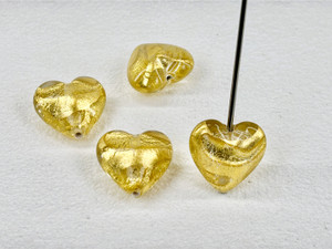 Lampwork Gold Foiled Crystal Heart - 18mm