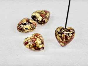 Lamp Work Gold Foiled Ruby Heart - 17mm