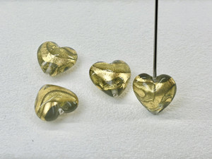 Lampwork Gold Foiled Black Diamond Heart - 18mm