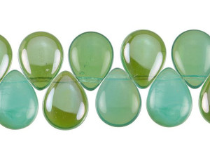 Czech Glass 16mm Milky Peridot Celsian Pear-Shaped Drop Bead Strand by Starman Czech Glass 16mm Milky Peridot Celsian Pear-Shaped Drop Bead Strand by Starman