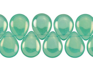 Czech Glass 16mm Milky Peridot Luster Iris Pear-Shaped Drop Bead Strand by Starman Czech Glass 16mm Milky Peridot Luster Iris Pear-Shaped Drop Bead Strand by Starman