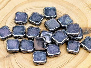 Czech Glass Quatrefoil 3-Hole 8mm Tile - Purple Hematite