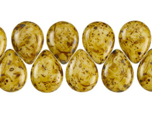 Czech Glass 16mm Opaque Light Beige Picasso Pear-Shaped Drop Bead Strand by Starman Czech Glass 16mm Opaque Light Beige Picasso Pear-Shaped Drop Bead Strand by Starman
