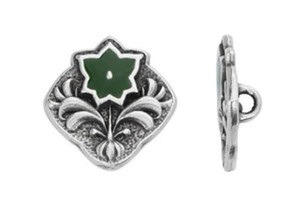 TierraCast Silver Square Flower Button with Green Enamel 14.1x14.6mm