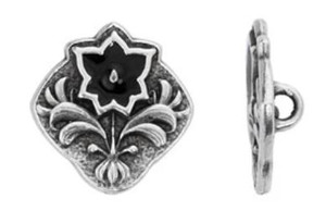 TierraCast Silver Square Flower Button with Black Enamel 14.1x14.6mm