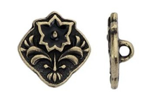 TierraCast Antique Bronze Square Flower Button with Black Enamel 14.1x14.6mm