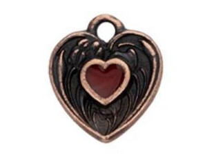 TierraCast Antique Copper Heart Charm with Cherry Red Enamel Center 12.2x14.4mm