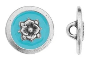 TierraCast Antique Silver Round Blossom Button with Light Sky Blue Enamel 14.3mm