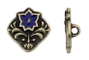 TierraCast Antique Bronze Square Flower Button with Purple Enamel 14.1x14.6mm