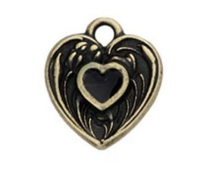 TierraCast Antique Bronze Heart Charm with Black Enamel Center 12.2x14.4mm