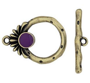 Antique Bronze Toggle Clasp with Purple Accent 27.4x27.1mm