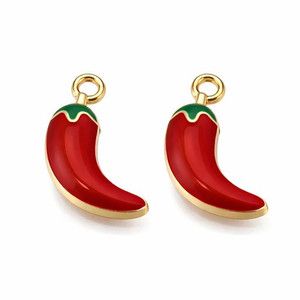 Light Gold Enamel Red Chili Pepper Charm