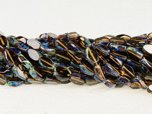 Vintage Czech Glass Table Cut Rhombus Bead, Topaz Picasso