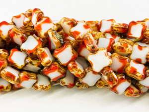 Vintage Czech Glass Table Cut Pinched Square Bead, Orange & White Picasso