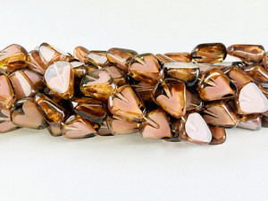 Vintage Czech Glass Table Cut Bead, Pink Coral Picasso