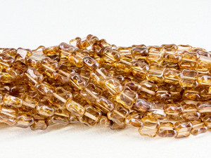 Vintage Czech Glass Table Cut Pinched Square Bead, Crystal Picasso