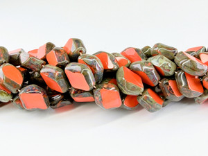Vintage Czech Glass Table Cut Funky Nugget Bead, Bright Coral Picasso