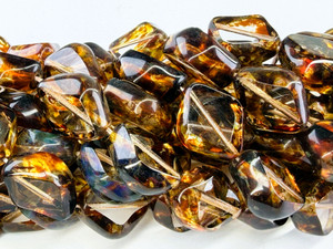 Vintage Czech Glass Table Cut Funky Nugget Bead, Crystal Picasso