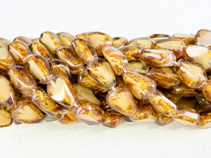 Vintage Czech Glass Table Cut Nugget Bead, Milky Topaz Picasso