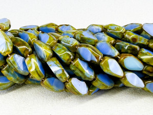 Vintage Czech Glass Table Cut Rhombus Bead, Milky Sapphire Picasso