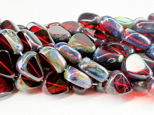 Vintage Czech Glass Table Cut Nugget Bead, Ruby Picasso
