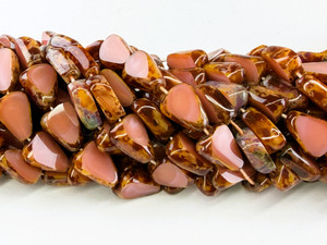 Vintage Czech Glass Table Cut Drop Nugget Bead, Coral Pink Picasso
