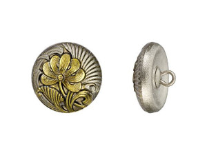 Czech Glass 18mm Round Flower Design White Bronze Antiqued with Gold Paint Glass Button by Raven's Journey Czech Glass 18mm Round Flower Design White Bronze Antiqued with Gold Paint Glass Button by Raven's Journey