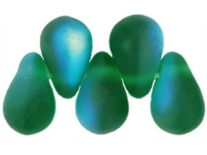 Czech Tear Drops 6 x 4mm : Matte - Green Emerald AB (100pc Strand) by Starman