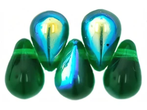 Czech Tear Drops 6 x 4mm : Green Emerald AB (100pc Strand) by Starman