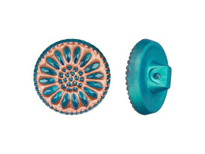 Czech Glass 18mm Turquoise Green with Copper Finish Round Sunflower Button by Raven's Journey Czech Glass 18mm Turquoise Green with Copper Finish Round Sunflower Button by Raven's Journey