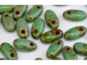 Czech Rizo 6 x 2.5mm: Opaque Turquoise with Picasso, 2.5" Tube Czech Rizo 6 x 2.5mm: Opaque Turquoise with Picasso, 2.5" Tube