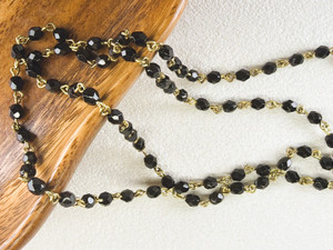4mm Czech Glass Jet l Fire-Polish Beaded Chain, Bronze Chain, 39"