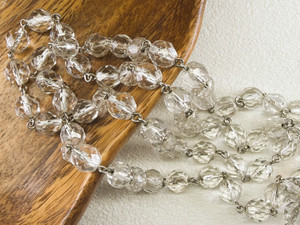 8mm Czech Glass Silver-Lined Fire-Polish Beaded Chain, Antique Silver Chain, 39"
