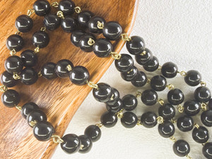8mm Czech Glass Black Round Beaded Chain, Gold-Plated Chain, 39"