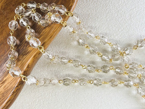 6mm Czech Glass Silver-Lined Crystal Fire-Polish Beaded Chain, Bronze Chain, 39"
