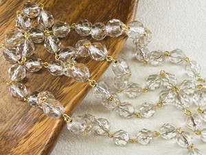8mm Czech Glass Silver-Lined Crystal Fire-Polish Beaded Chain, Gold-Plated Chain, 39"