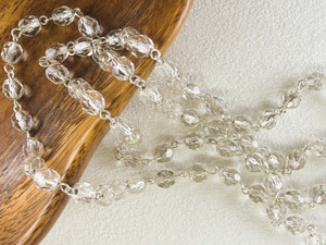 6mm Czech Glass Silver-Lined Crystal Fire-Polish Beaded Chain, Silver-Plated Chain, 39"