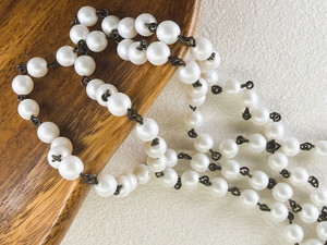 6mm Czech Glass Snow Pearl Beaded Chain, Matte Black Chain, 39"