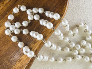 6mm Czech Glass Snow Pearl Beaded Chain, Antique Silver Chain, 39"