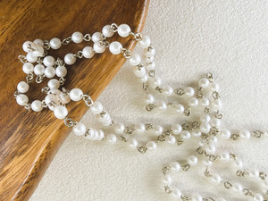4mm Czech Glass Snow Pearl Beaded Chain, Antique Silver Chain, 39"