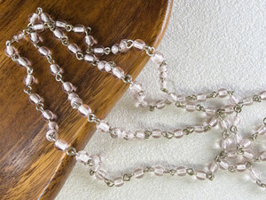 4mm Czech Glass Light Rosaline Round Beaded Chain, Silver-Plated Chain, 39"