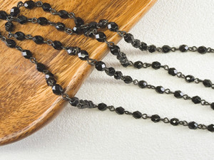 4mm Czech Glass Jet l Fire-Polish Beaded Chain, Matte Black Chain, 39"