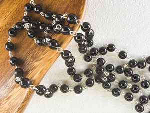6mm Czech Glass Black Round Beaded Chain, Gold-Plated Chain, 39"