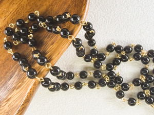 6mm Czech Glass Black Round Beaded Chain, Gold-Plated Chain, 39"