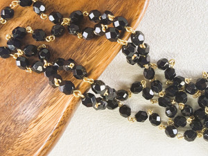 6mm Czech Glass Jet Fire-Polish Beaded Chain, Gold-Plated Chain, 39"